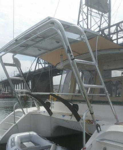 six 120 watt rigid marine solar panles on a boat