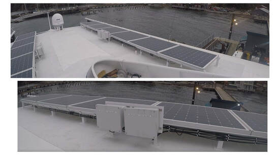rigid marine solar panels on ferry boat