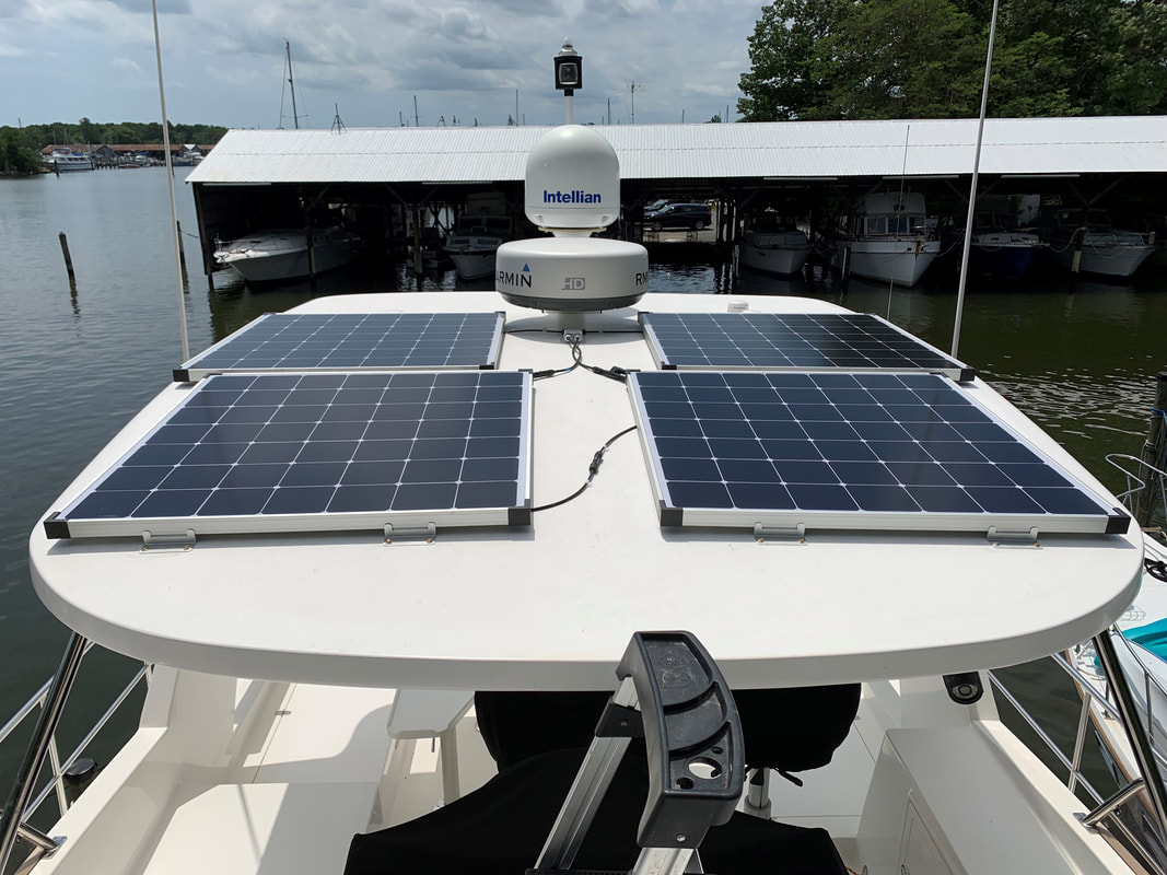 Two 175 Watt SunPower Cell Rigid Marine Solar Panels on a Sabre 42 boat
