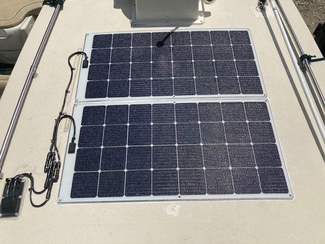 Walk on marine solar panels mounted on boat deck