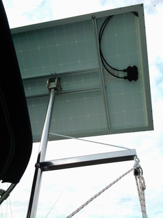 solar panel pole, solar panel, and outboard motor lifting crane