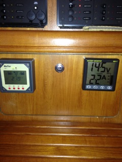 Optional Remote Solar Controller Display Showing Solar Panel Output on boat