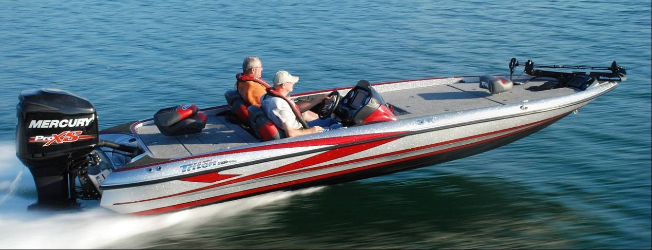 Bass boat with trolling motor and lithium battery