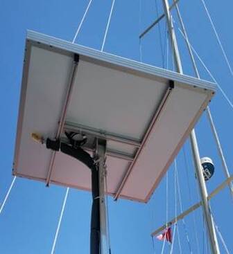 solar water heater integrated with solar panel on top of pole on boat